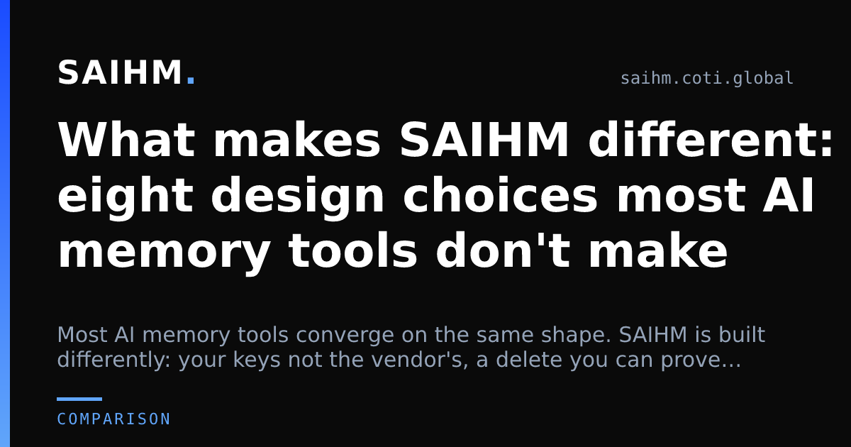 What makes SAIHM different: eight design choices most AI memory tools don't make — SAIHM