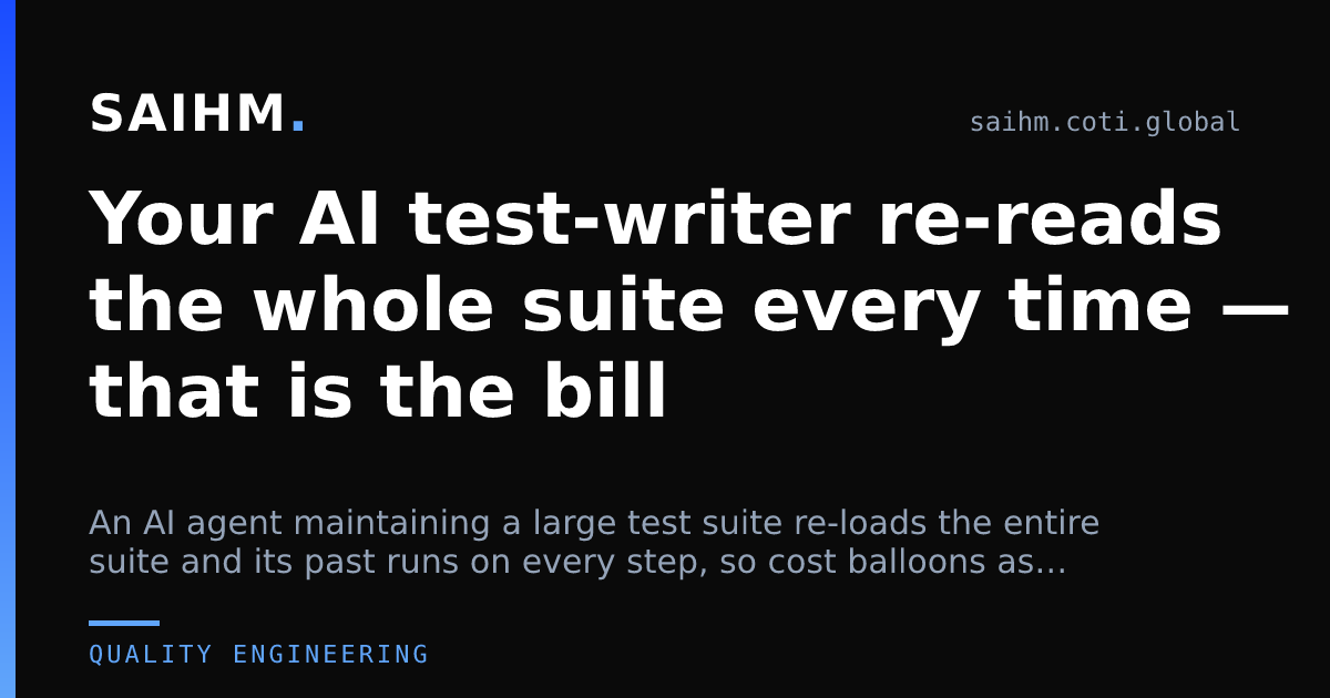 Your AI test-writer re-reads the whole suite every time — that is the bill — SAIHM
